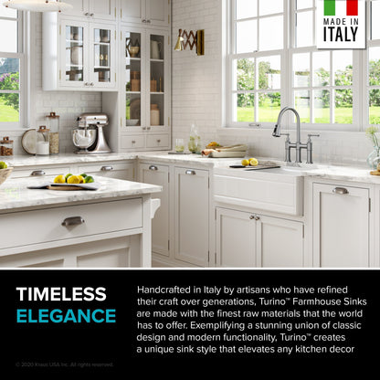 KRAUS Turino Workstation 33" Reversible Apron Front Fireclay Kitchen Sink with Accessories in Gloss White - KFR4-33GWH
