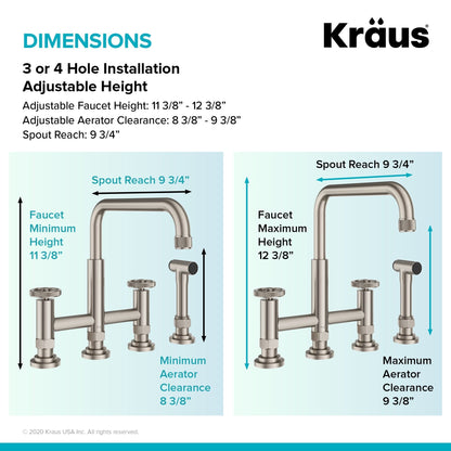 KRAUS Urbix Bridge Kitchen Faucet with Side Sprayer in Brushed Gold - KPF-3125BG