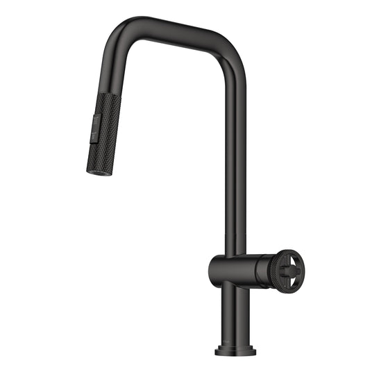 KRAUS Urbix Industrial Pull-Down Single Handle Kitchen Faucet in Black Stainless - KPF-3126SB