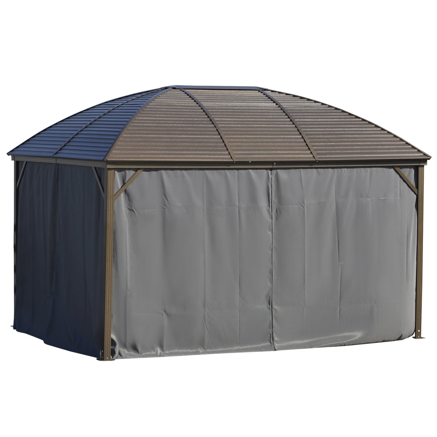 Outsunny 10' x 13' Hardtop Gazebo with Curtains, Netting, Steel Roof, Ceiling Hook, Gray - 84C-097CG