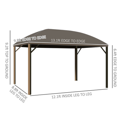Outsunny 10' x 13' Hardtop Gazebo with Curtains, Netting, Steel Roof, Ceiling Hook, Gray - 84C-097CG