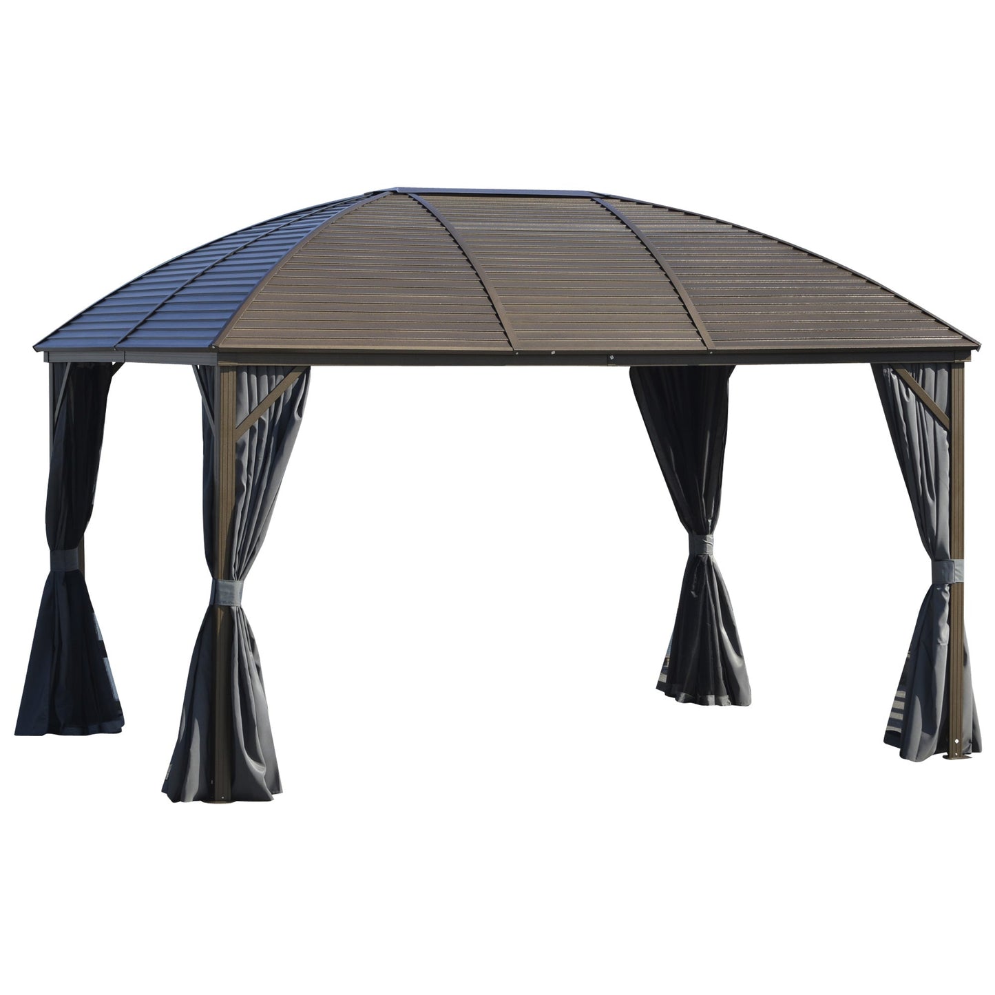 Outsunny 10' x 13' Hardtop Gazebo with Curtains, Netting, Steel Roof, Ceiling Hook, Gray - 84C-097CG