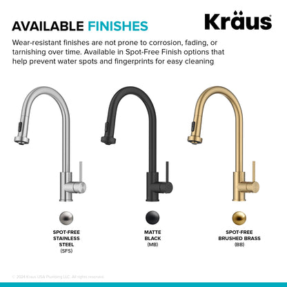 KRAUS Sensor Touchless Single Handle Pull Down Kitchen Faucet in Spot-Free Brushed Brass - KSF-1616BB