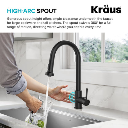 KRAUS Sensor Touchless Single Handle Pull Down Kitchen Faucet in Matte Black