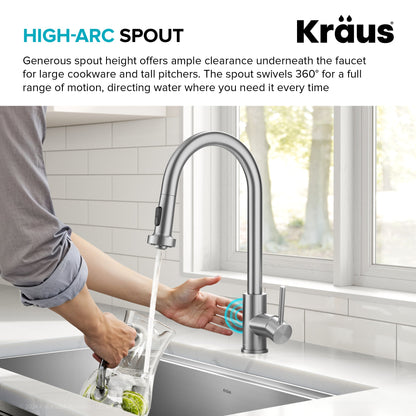 KRAUS Sensor Touchless Single Handle Pull Down Kitchen Faucet in Spot-Free Stainless - KSF-1616SFS