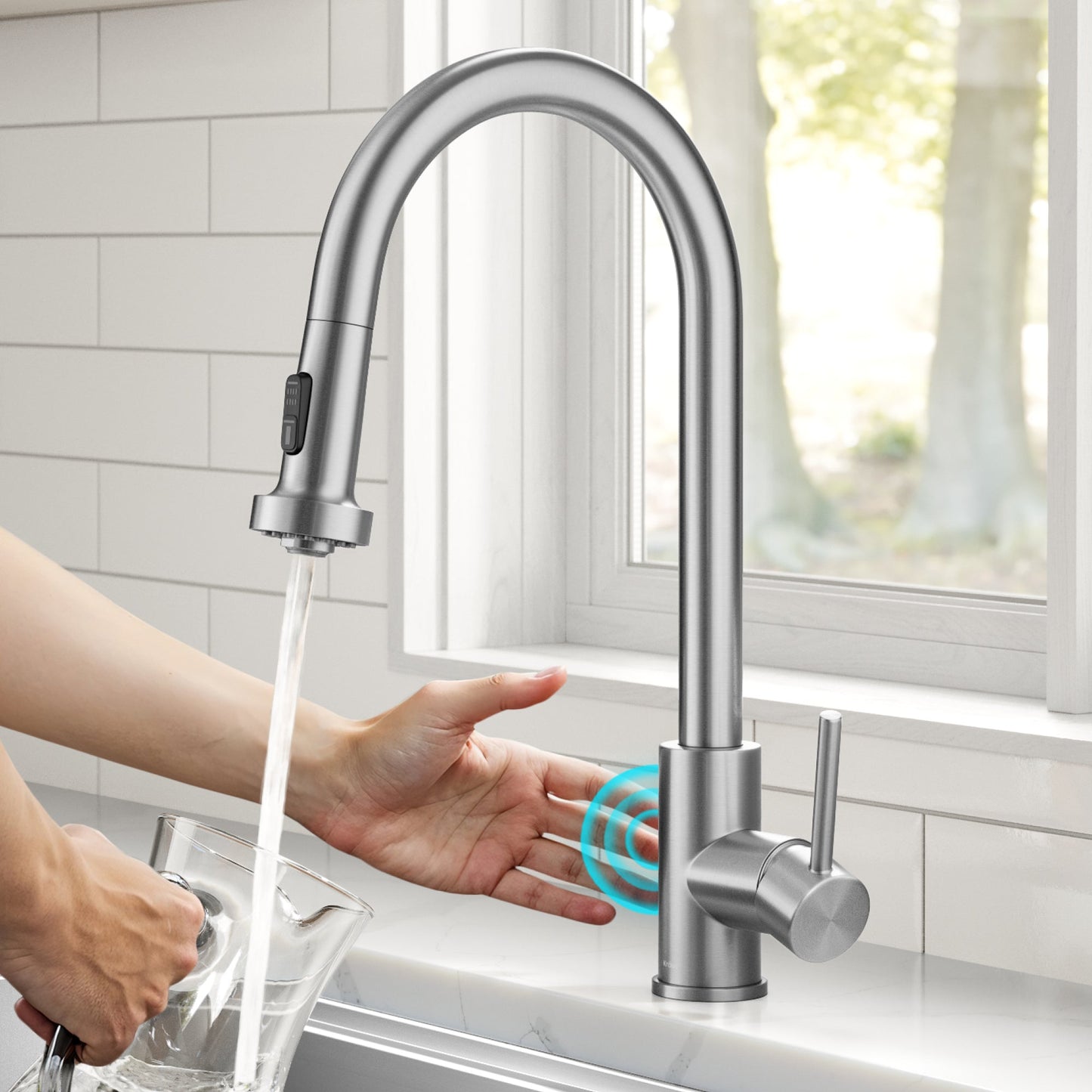 KRAUS Sensor Touchless Single Handle Pull Down Kitchen Faucet in Spot-Free Stainless - KSF-1616SFS