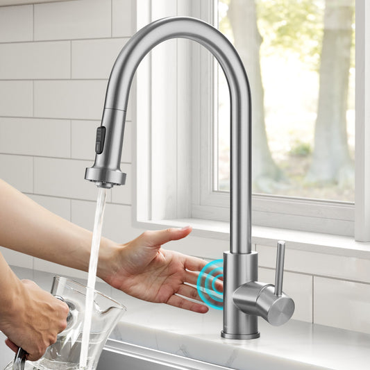 KRAUS Sensor Touchless Single Handle Pull Down Kitchen Faucet in Spot-Free Stainless - KSF-1616SFS