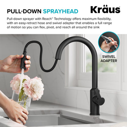 KRAUS Oletto Touchless Pull-Down Kitchen Faucet in Matte Black - KSF-2830MB