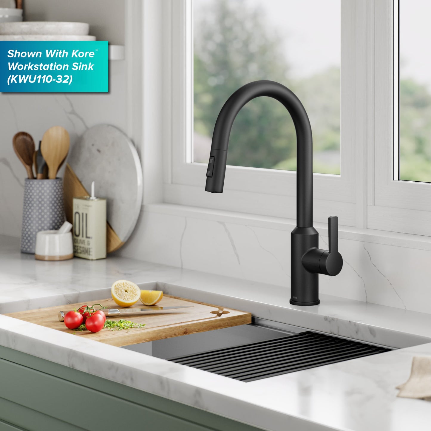KRAUS Oletto Touchless Pull-Down Kitchen Faucet in Matte Black - KSF-2830MB