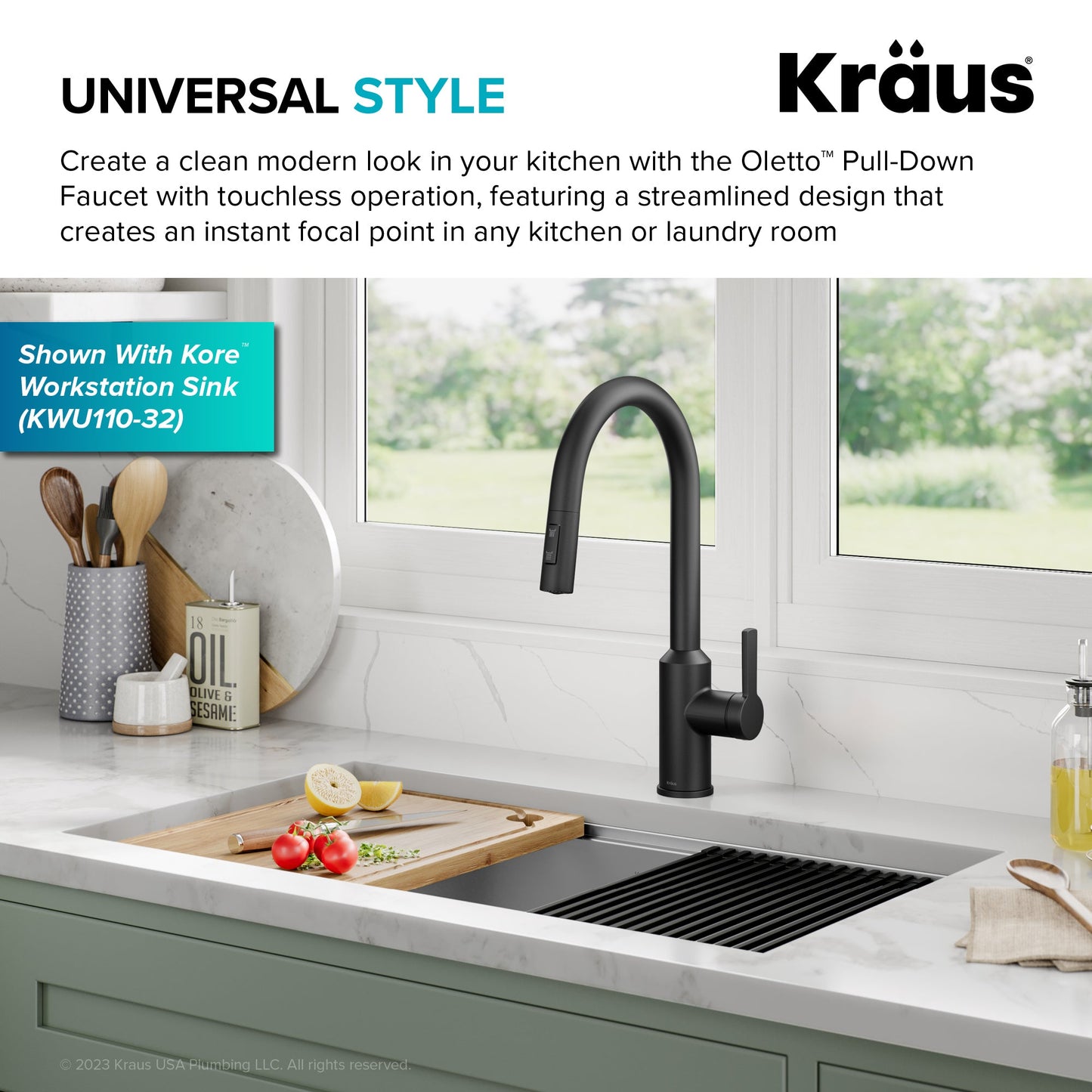 KRAUS Oletto Touchless Pull-Down Kitchen Faucet in Matte Black - KSF-2830MB