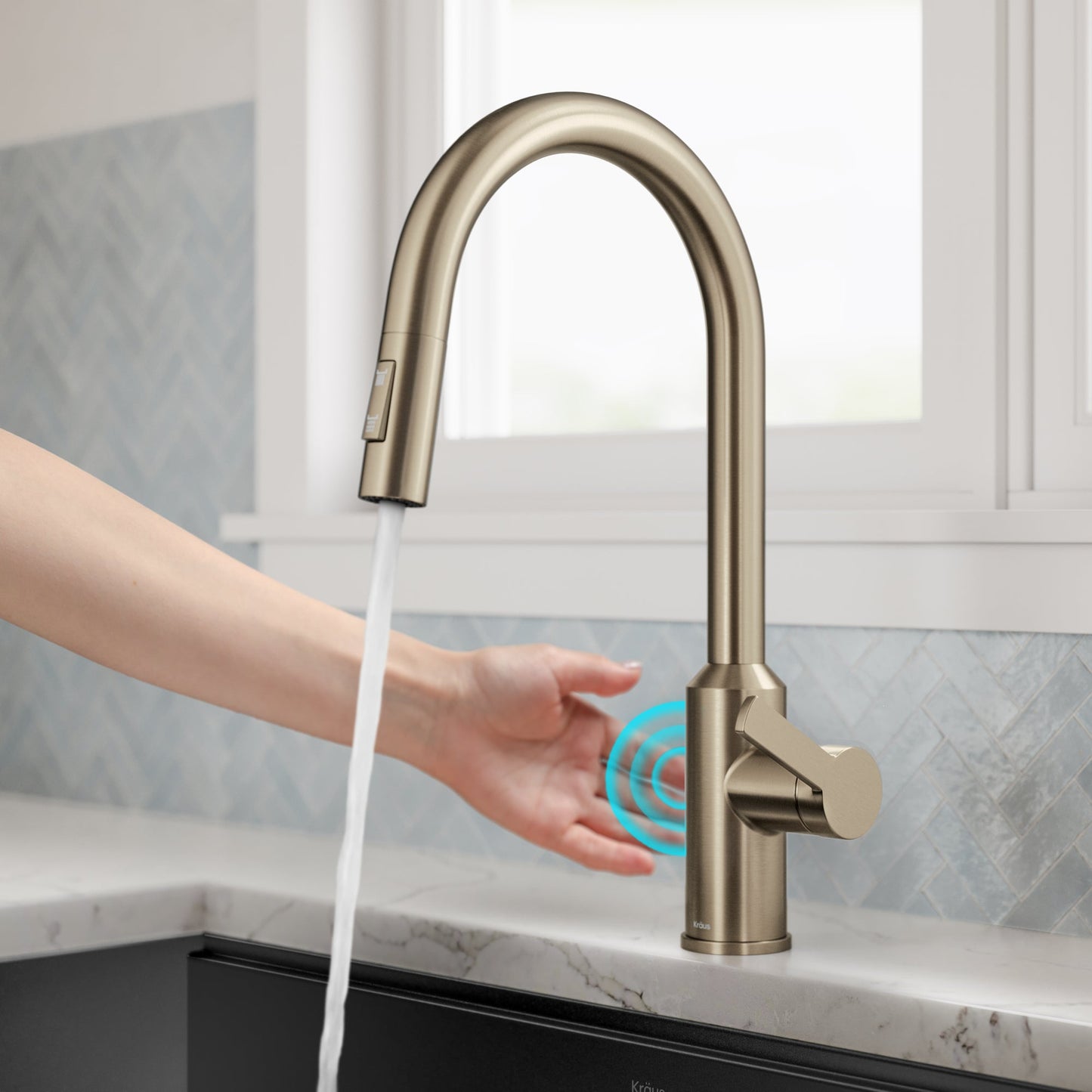 KRAUS Oletto Touchless Pull-Down Kitchen Faucet in Spot-Free Antique Champagne Bronze - KSF-2830SFACB
