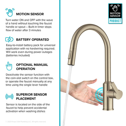 KRAUS Oletto Touchless Pull-Down Kitchen Faucet in Spot-Free Antique Champagne Bronze - KSF-2830SFACB