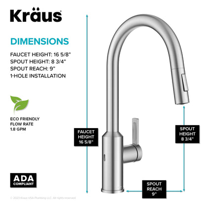 KRAUS Oletto Touchless Pull-Down Kitchen Faucet in Spot-Free Stainless Steel - KSF-2830SFS