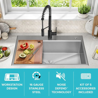 KRAUS Kore 33" Drop-In Single Bowl 16 Gauge Workstation Sink - KWT330-33