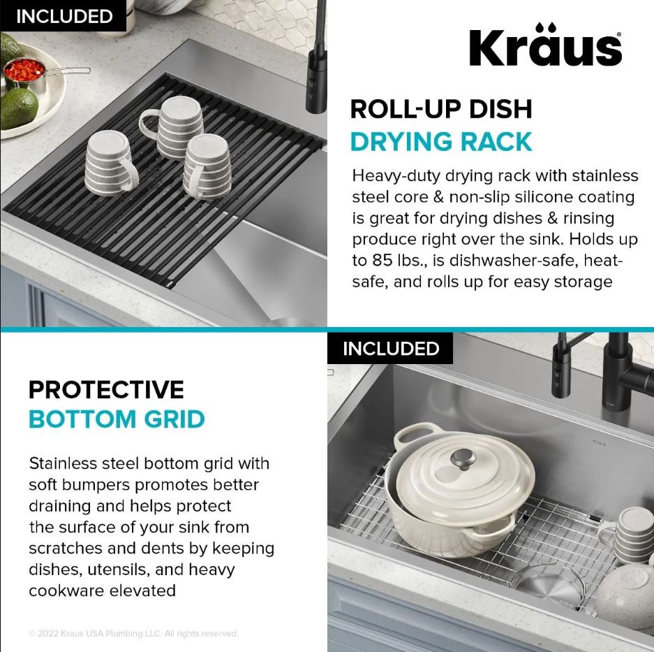 KRAUS Kore 33" Drop-In Single Bowl 16 Gauge Workstation Sink - KWT330-33