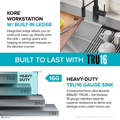 KRAUS Kore 33" Drop-In Single Bowl 16 Gauge Workstation Sink - KWT330-33