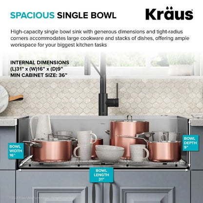 KRAUS Kore 33" Drop-In Single Bowl 16 Gauge Workstation Sink - KWT330-33