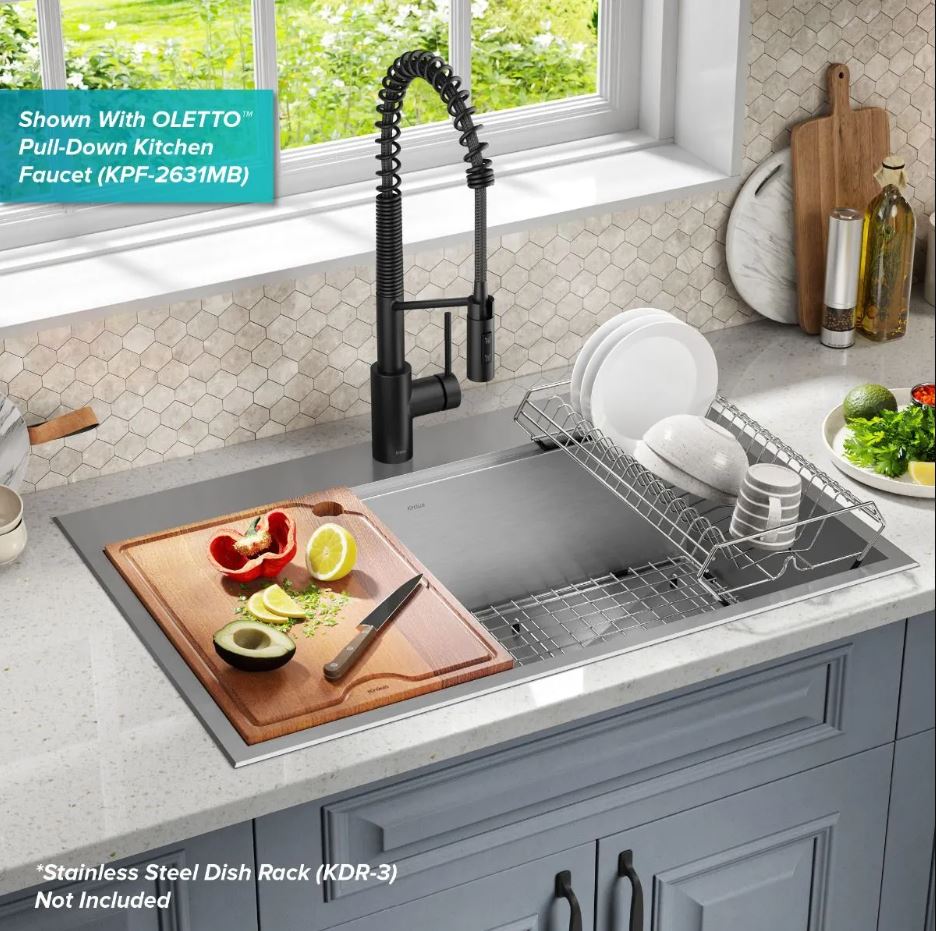 KRAUS Kore 33" Drop-In Single Bowl 16 Gauge Workstation Sink - KWT330-33