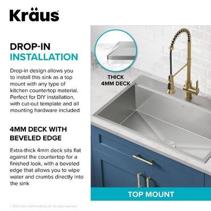 KRAUS Kore 33" Drop-In Single Bowl 16 Gauge Workstation Sink - KWT330-33