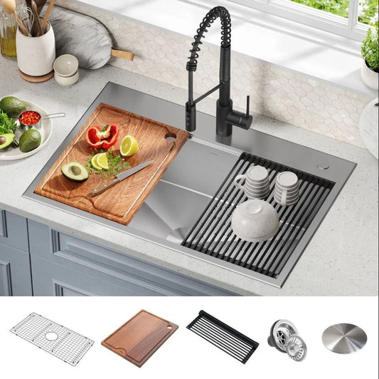 KRAUS Kore 33" Drop-In Single Bowl 16 Gauge Workstation Sink - KWT330-33