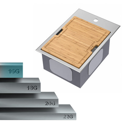 KRAUS 15" x 22" Outdoor Marine Grade Workstation Drop-In T-316 Stainless Steel Bar Sink - KWT311-15-316
