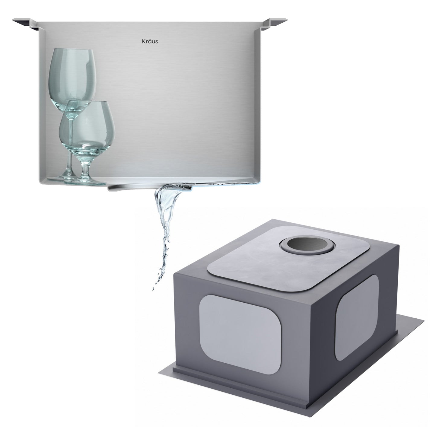 KRAUS 15" x 22" Outdoor Marine Grade Workstation Drop-In T-316 Stainless Steel Bar Sink - KWT311-15-316