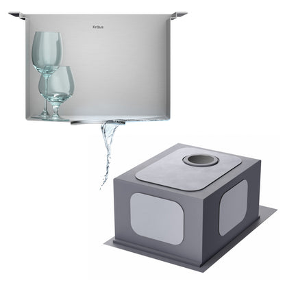 KRAUS 15" x 22" Outdoor Marine Grade Workstation Drop-In T-316 Stainless Steel Bar Sink - KWT311-15-316