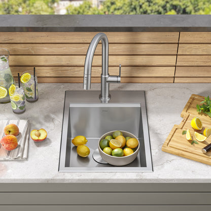 KRAUS 15" x 22" Outdoor Marine Grade Workstation Drop-In T-316 Stainless Steel Bar Sink - KWT311-15-316