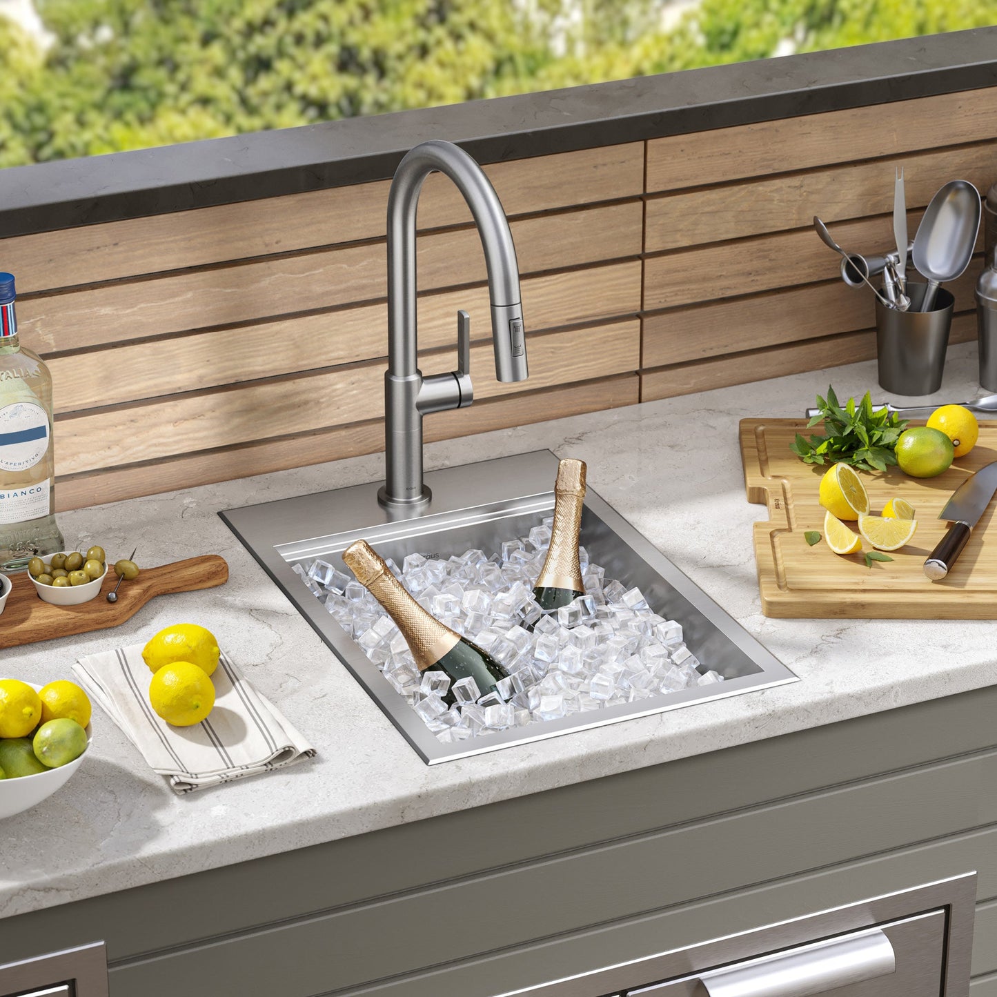 KRAUS 15" x 22" Outdoor Marine Grade Workstation Drop-In T-316 Stainless Steel Bar Sink - KWT311-15-316