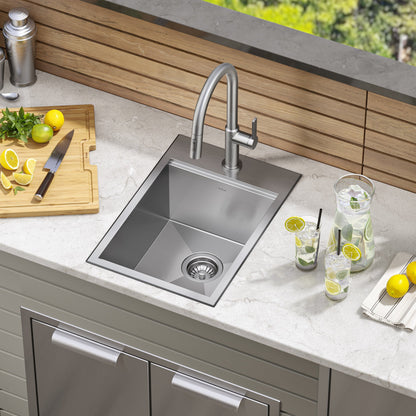 KRAUS 15" x 22" Outdoor Marine Grade Workstation Drop-In T-316 Stainless Steel Bar Sink - KWT311-15-316