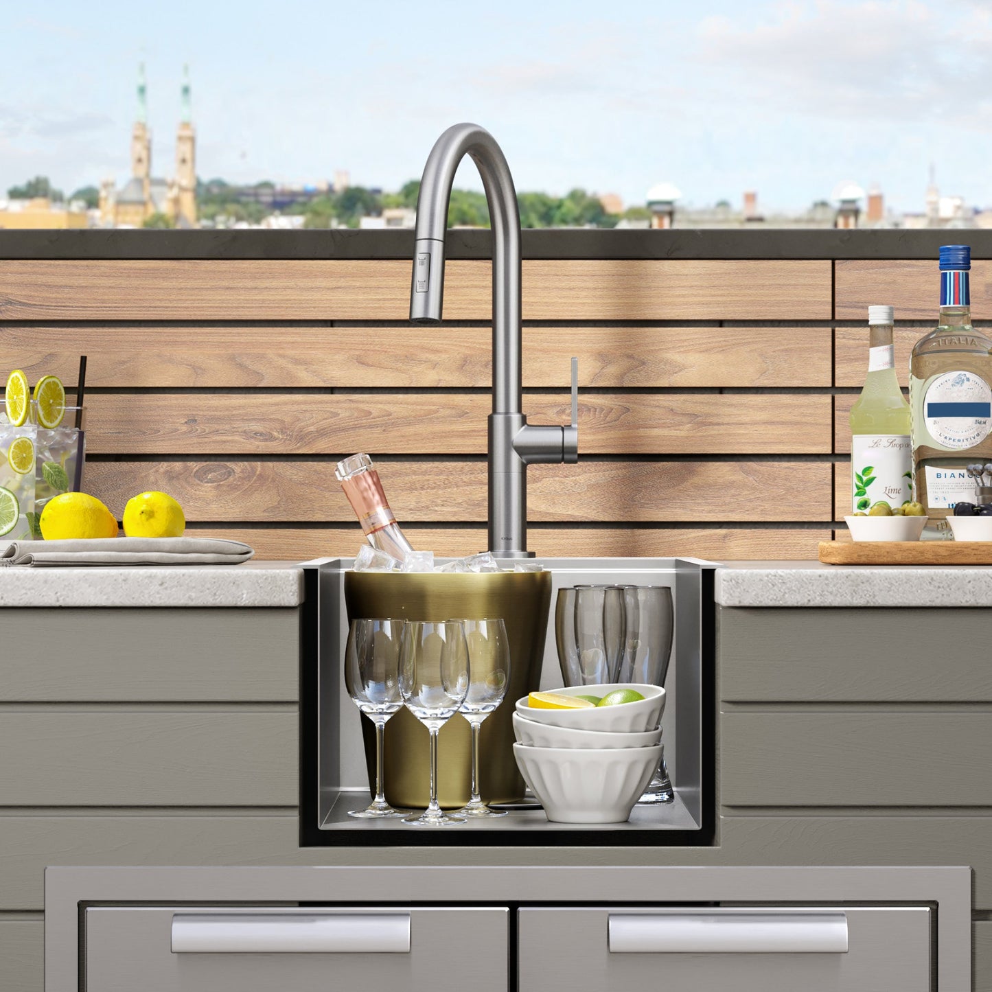 KRAUS 15" x 22" Outdoor Marine Grade Workstation Drop-In T-316 Stainless Steel Bar Sink - KWT311-15-316