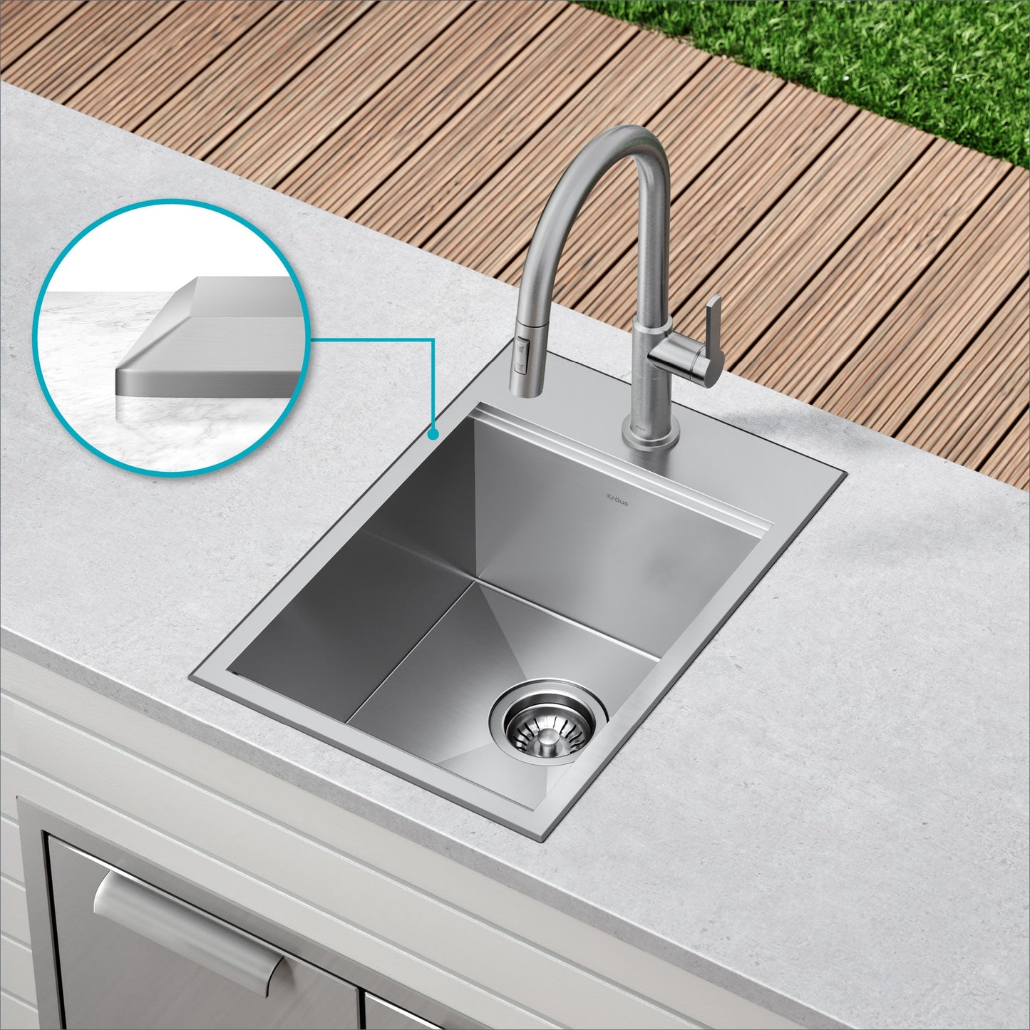 KRAUS 15" x 22" Outdoor Marine Grade Workstation Drop-In T-316 Stainless Steel Bar Sink - KWT311-15-316