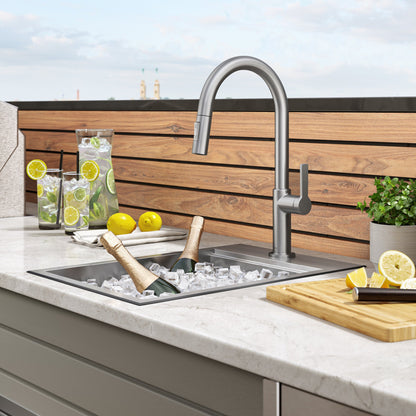 KRAUS 15" x 22" Outdoor Marine Grade Workstation Drop-In T-316 Stainless Steel Bar Sink - KWT311-15-316