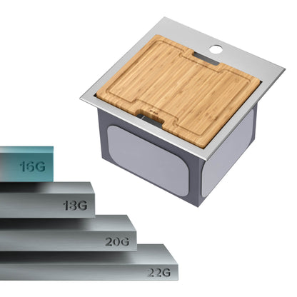 KRAUS 15"x 15" Outdoor Marine Grade Workstation Drop-In T316 Stainless Steel Bar Sink - KWT321-15-316