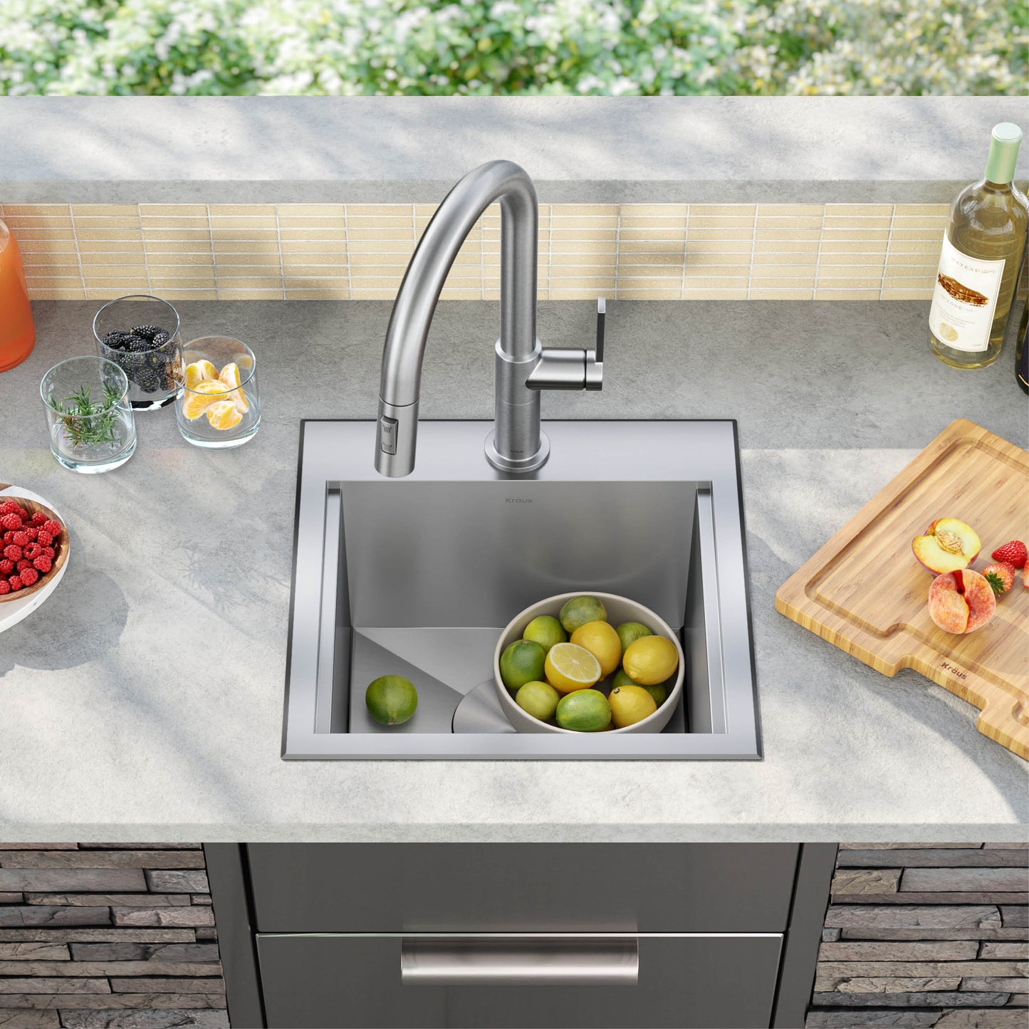 KRAUS 15"x 15" Outdoor Marine Grade Workstation Drop-In T316 Stainless Steel Bar Sink - KWT321-15-316