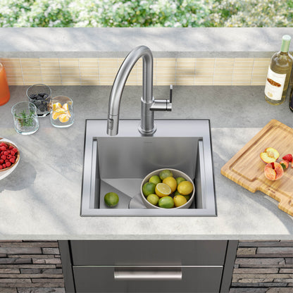 KRAUS 15"x 15" Outdoor Marine Grade Workstation Drop-In T316 Stainless Steel Bar Sink - KWT321-15-316