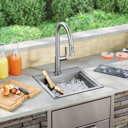 KRAUS 15"x 15" Outdoor Marine Grade Workstation Drop-In T316 Stainless Steel Bar Sink - KWT321-15-316