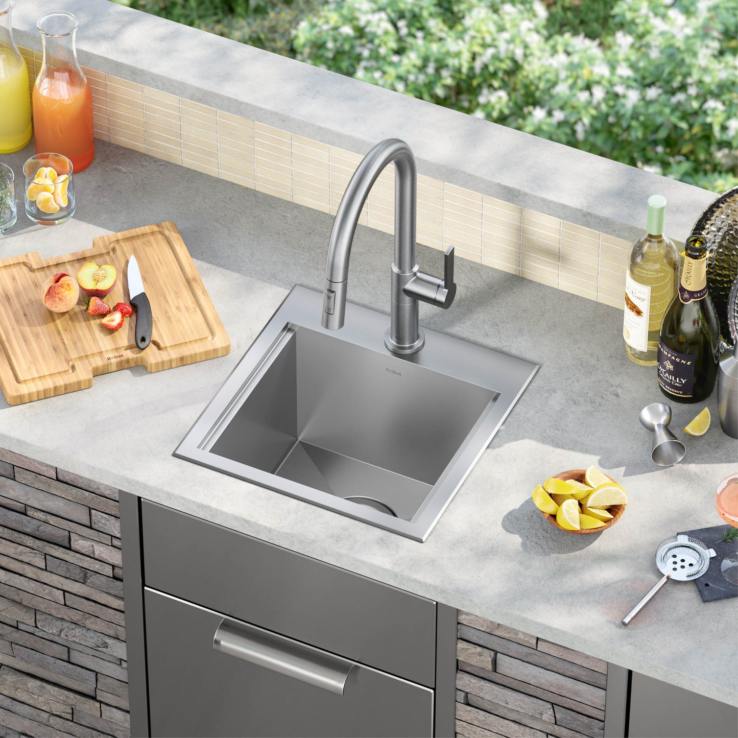 KRAUS 15"x 15" Outdoor Marine Grade Workstation Drop-In T316 Stainless Steel Bar Sink - KWT321-15-316