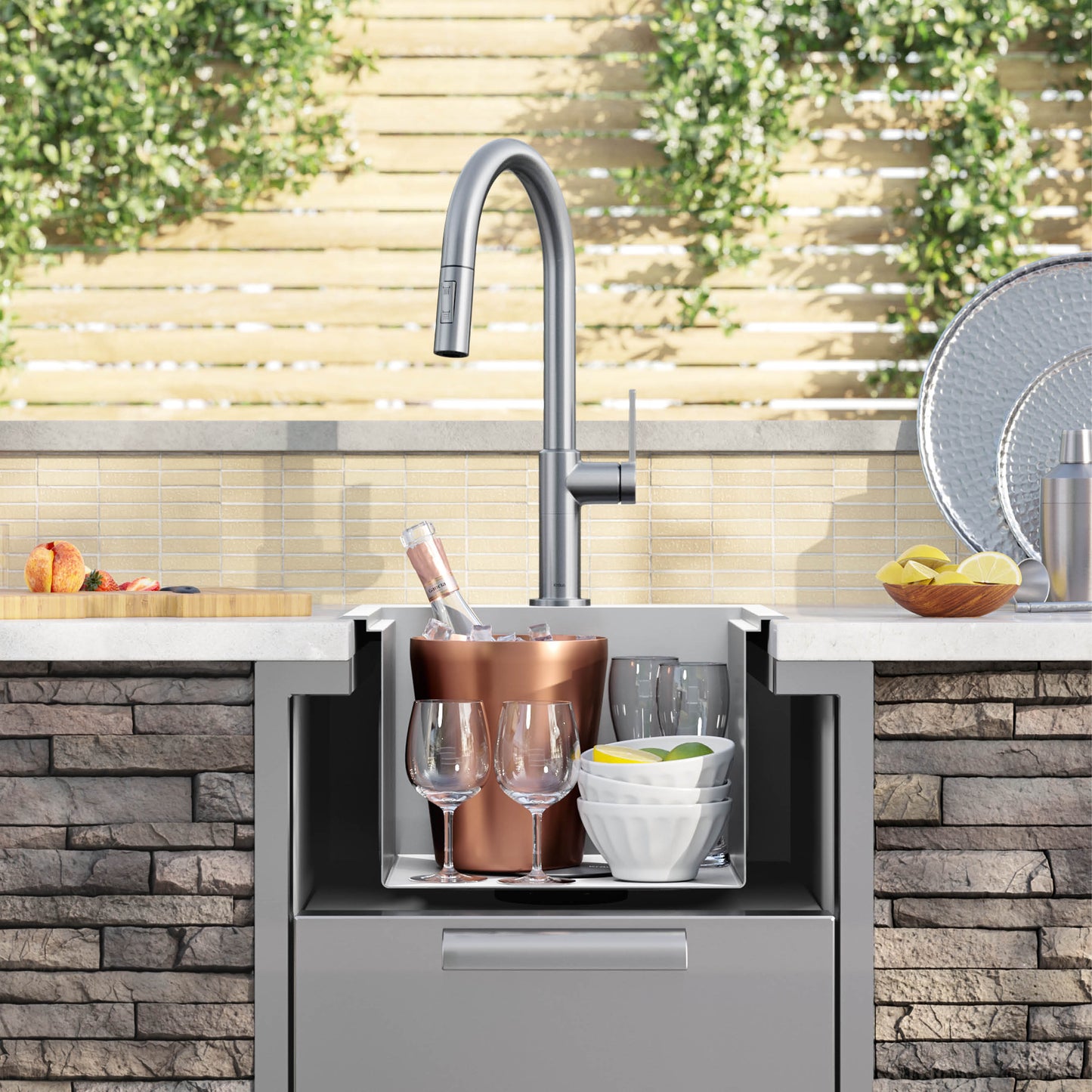 KRAUS 15"x 15" Outdoor Marine Grade Workstation Drop-In T316 Stainless Steel Bar Sink - KWT321-15-316