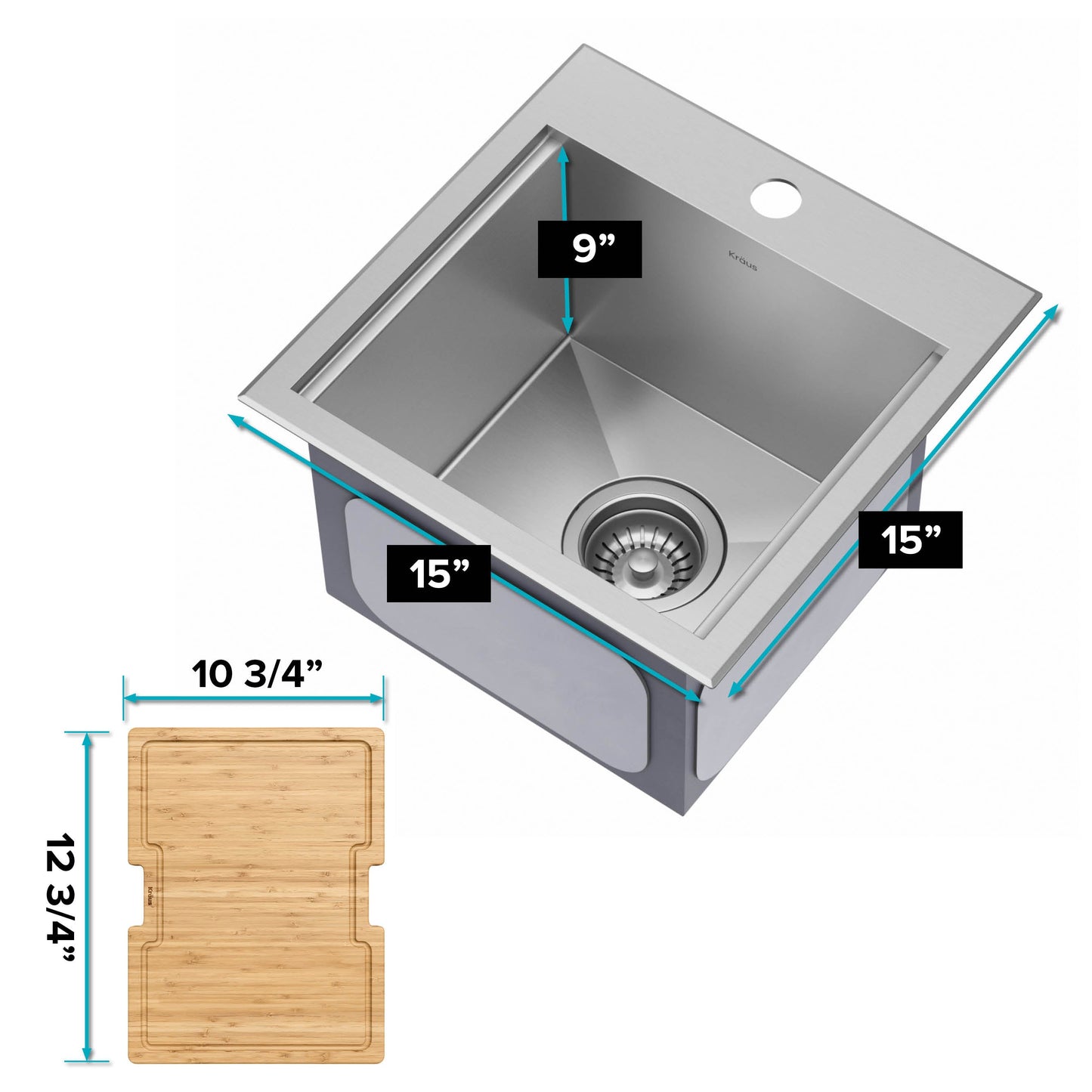 KRAUS 15"x 15" Outdoor Marine Grade Workstation Drop-In T316 Stainless Steel Bar Sink - KWT321-15-316