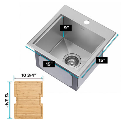KRAUS 15"x 15" Outdoor Marine Grade Workstation Drop-In T316 Stainless Steel Bar Sink - KWT321-15-316