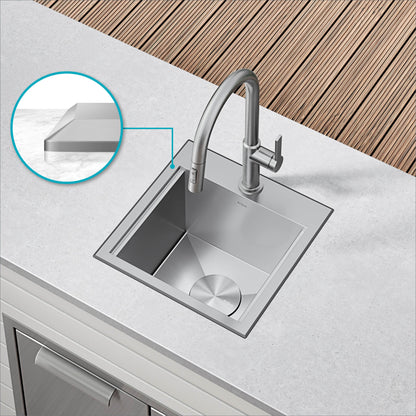 KRAUS 15"x 15" Outdoor Marine Grade Workstation Drop-In T316 Stainless Steel Bar Sink - KWT321-15-316