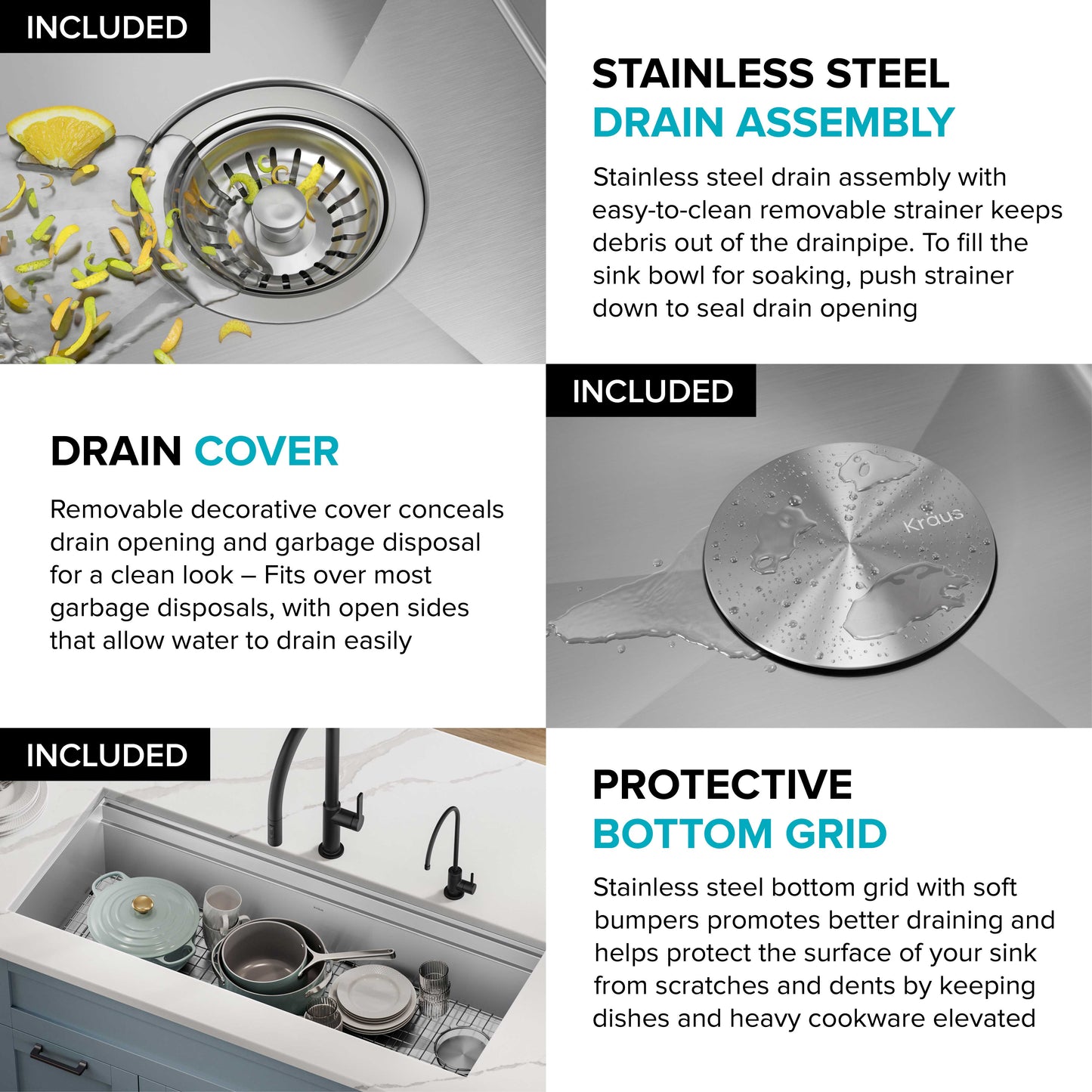 KRAUS Kore 2-Tier Workstation 45" Undermount 16 Gauge Single Bowl Stainless Steel Kitchen Sink with Accessories - KWU120-45