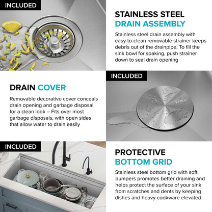 KRAUS Kore 2-Tier Workstation 45" Undermount 16 Gauge Single Bowl Stainless Steel Kitchen Sink with Accessories - KWU120-45