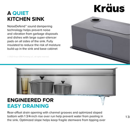 KRAUS Kore 2-Tier Workstation 45" Undermount 16 Gauge Single Bowl Stainless Steel Kitchen Sink with Accessories - KWU120-45
