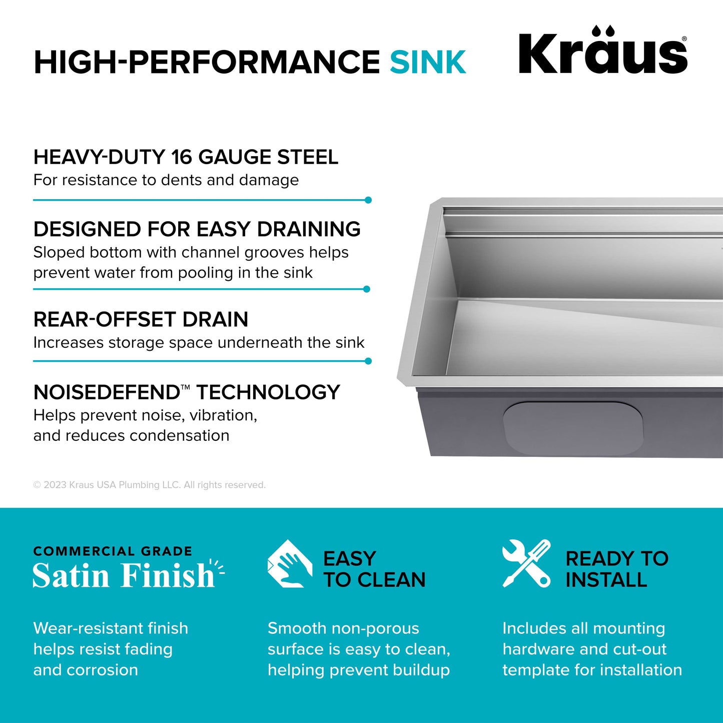KRAUS Kore 2-Tier Workstation 45" Undermount 16 Gauge Single Bowl Stainless Steel Kitchen Sink with Accessories - KWU120-45