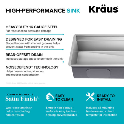 KRAUS Kore 2-Tier Workstation 45" Undermount 16 Gauge Single Bowl Stainless Steel Kitchen Sink with Accessories - KWU120-45