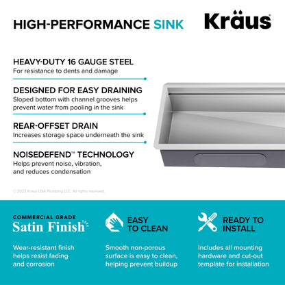 KRAUS Kore Dual Tier 57" Undermount Workstation 16 Gauge Single Bowl Kitchen Sink - KWU210-57