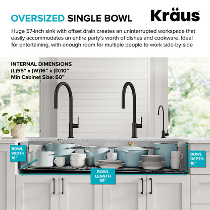 KRAUS Kore Dual Tier 57" Undermount Workstation 16 Gauge Single Bowl Kitchen Sink - KWU210-57