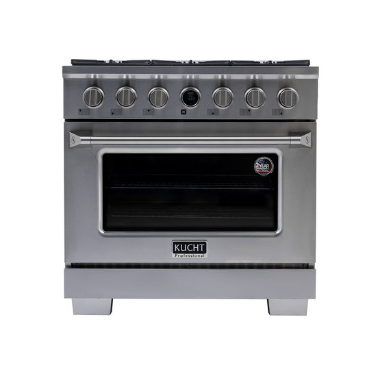 Kucht 36" 5.2 cu. ft. 6 Burner Natural Gas Dual Fuel Range in Stainless Steel with Digital Thermostat - Kucht